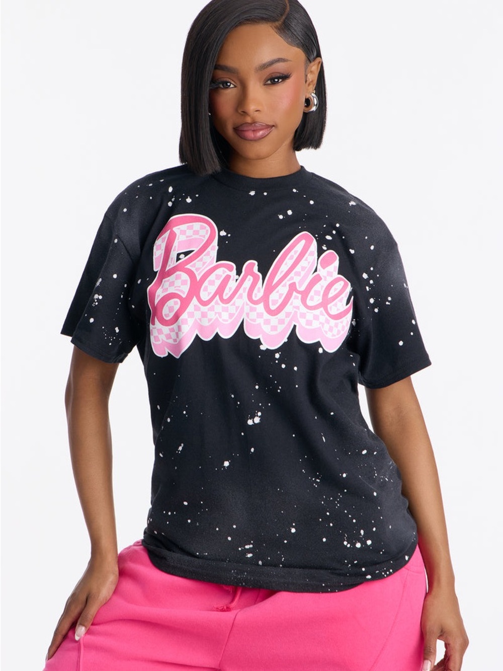 Barbie Black Tee with Pink Script Logo